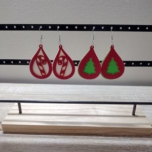 Handmade Faux Leather Set of 2 Christmas Earrings